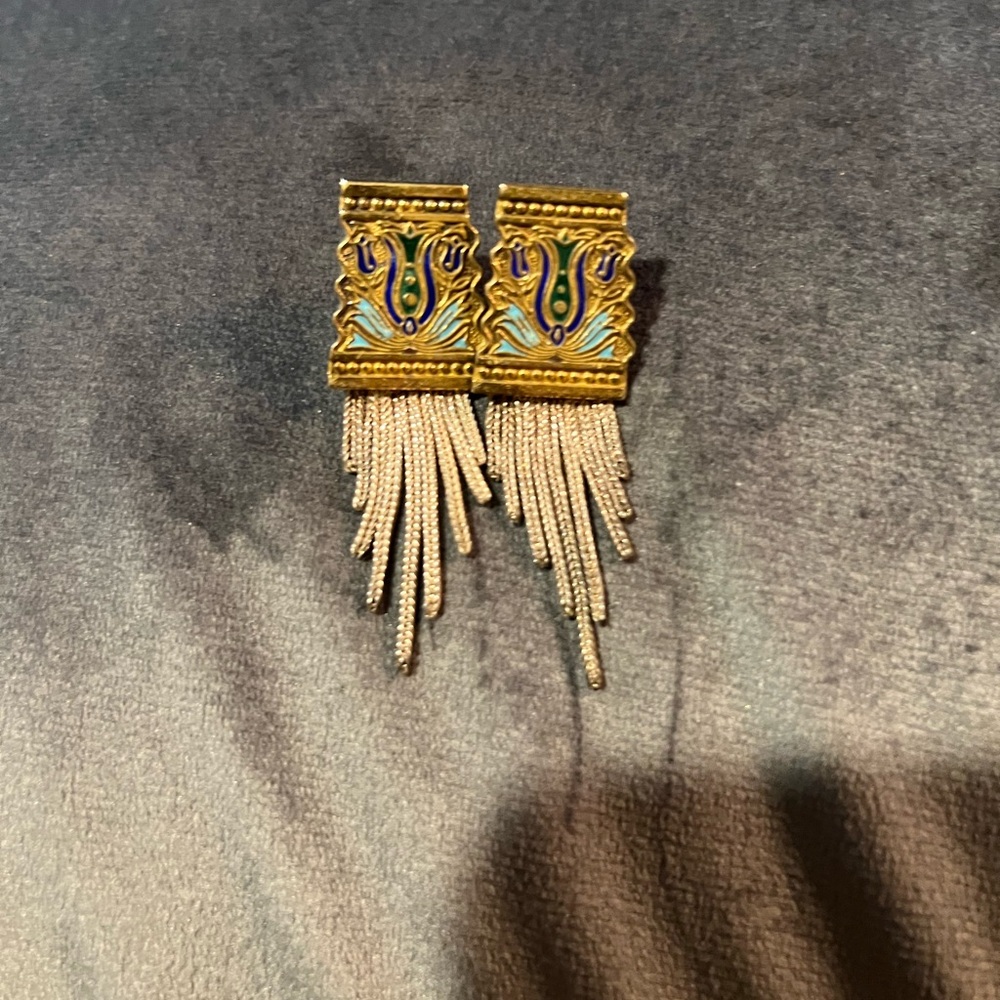 Gold and Purple Fringe Earrings